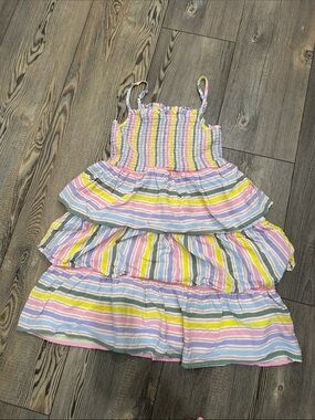 Colorful Pastel Striped Tiered Sundress- girls large (10-12)